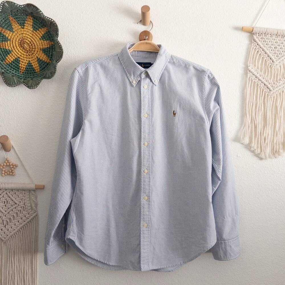 Ralph Lauren Button Down Shirt Striped Blue and White Size Large - Picture 3 of 8